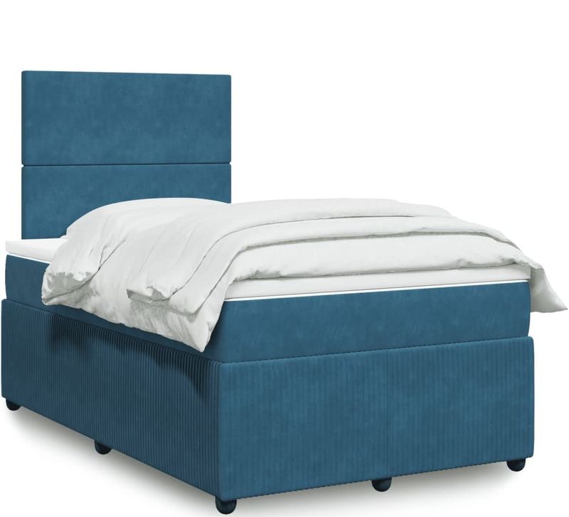 vidaXL Boxspringbett mit Matratze Dunkelblau 120x200 cm Samt