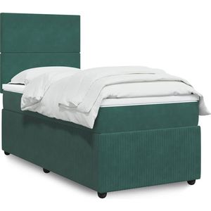 vidaXL Boxspringbett mit Matratze Dunkelgrün 90x200 cm Samt