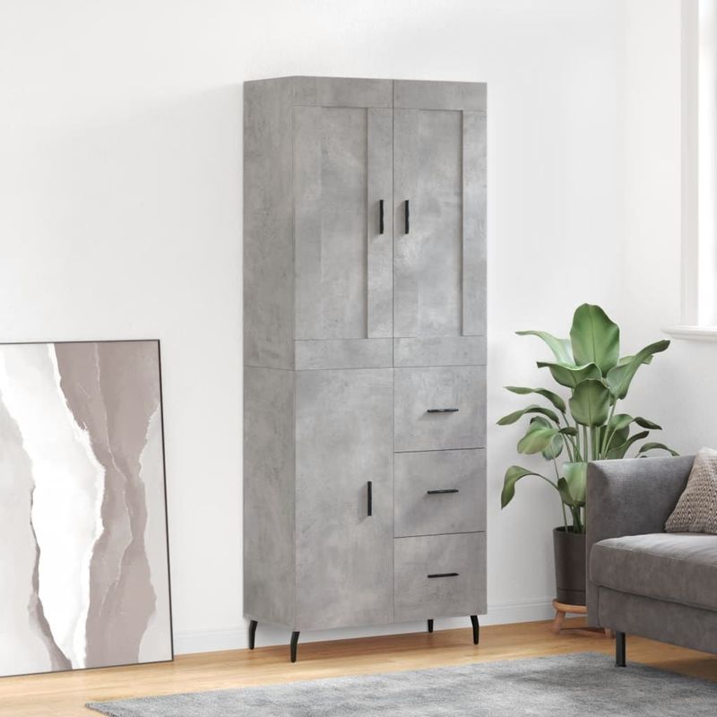 vidaXL Highboard Betongrau 69,5x34x180 cm Holzwerkstoff