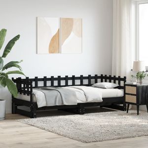 vidaXL Tagesbett Ausziehbar Schwarz 2x(80x200) cm Massivholz Kiefer