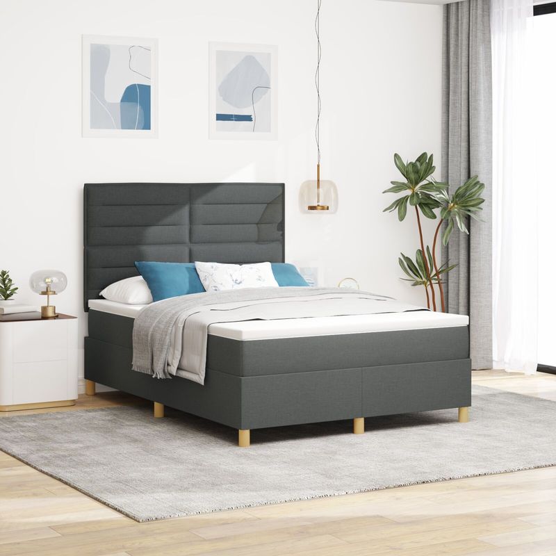 vidaXL Boxspringbett mit Matratze Dunkelgrau 140x190 cm Stoff