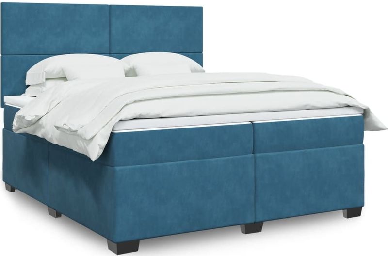 vidaXL Boxspringbett mit Matratze Blau 200x200 cm Samt