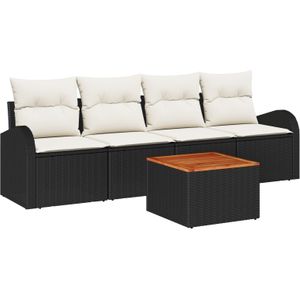 vidaXL 5-teilige Garten Sofa Set mit Kissen Schwarz Poly Rattan Akazie