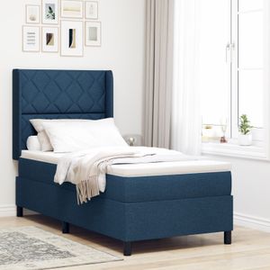 vidaXL Boxspringbett mit Matratze Blau 90x200 cm Stoff