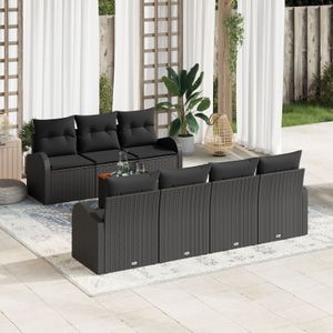 vidaXL 8-teiliges Garten Sofa Set mit Kissen Schwarz Poly Rattan Akazie
