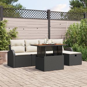 vidaXL 6-teiliges Garten Sofa Set mit Kissen Schwarz Poly-Rattan