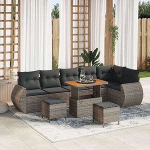vidaXL 9-teiliges Garten Sofa Set mit Kissen Grau Poly Rattan Akazie,  3-teiliges Garten Esstisch Set mit Kissen Grau Poly Rattan Akazie