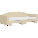 vidaXL Tagesbett Ausziehbar mit Matratzen Creme 90x200 cm Stoff