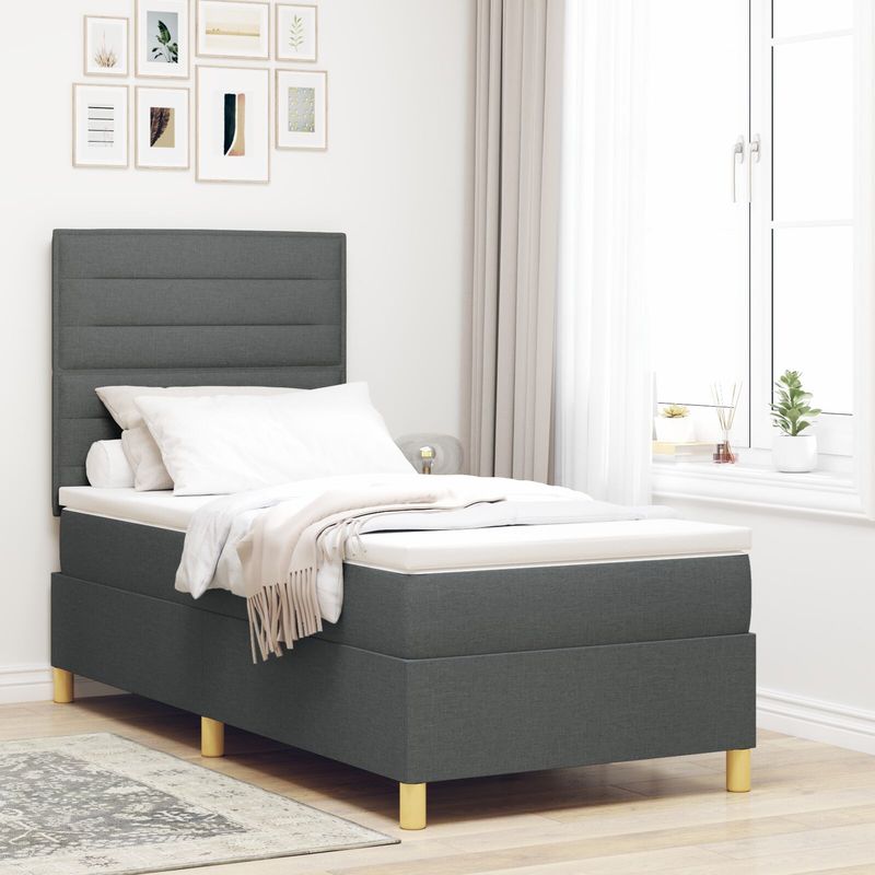 vidaXL Box Spring Bett mit Matratze Dunkelgrau 100x200 cm Stoff