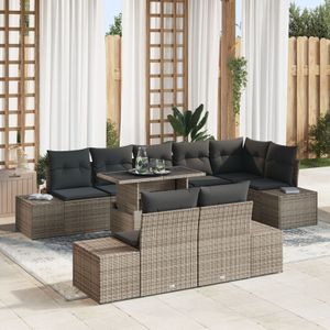 vidaXL Garten-Sofa-Set 9-teilig Grau Rattan Gartentische Rechteckig