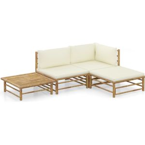 vidaXL 4-tlg. Garten-Lounge-Set mit Cremeweißen Kissen Bambus