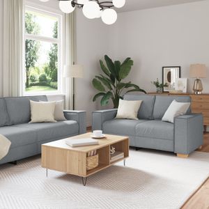 vidaXL 3-tlg. Sofagarnitur mit Kissen Hellgrau Stoff