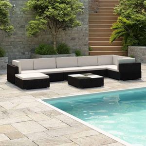 vidaXL 8-tlg. Garten-Lounge-Set mit Auflagen Poly Rattan Schwarz