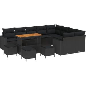 vidaXL 13-teiliges Garten-Sofa-Set mit Kissen aus schwarzem Poly-Rattan Akazie,  4-teiliges Garten-Esszimmer-Set mit Kissen aus schwarzem Poly-Rattan Akazie