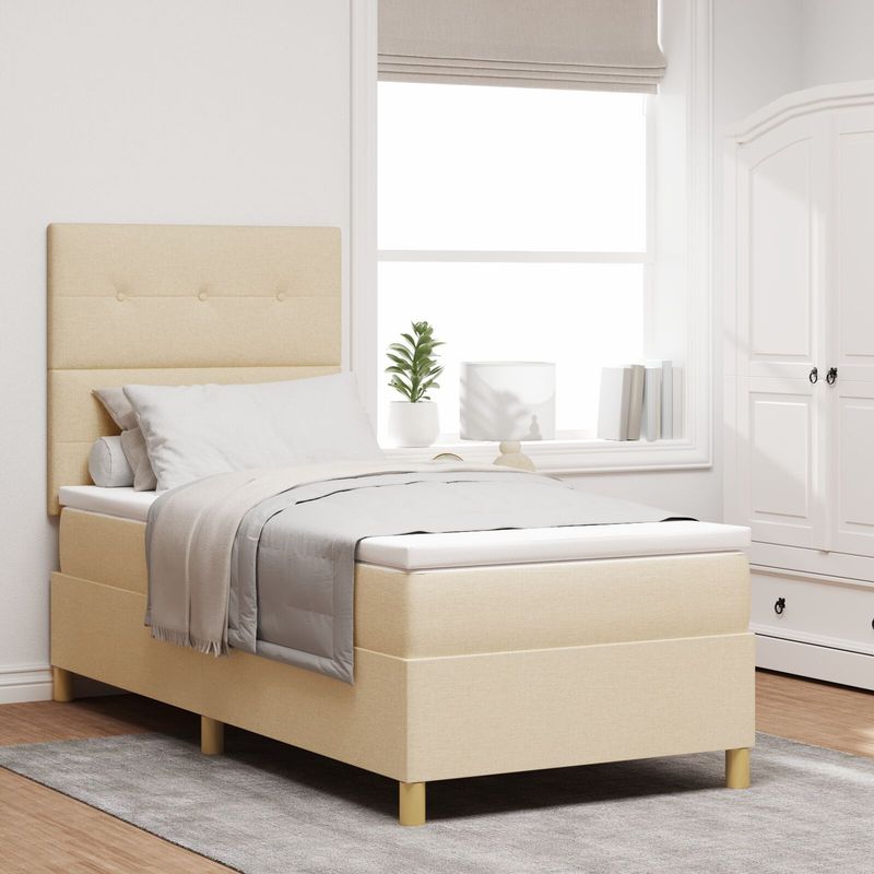 vidaXL Boxspringbett mit Matratze Creme 90x200 cm Stoff