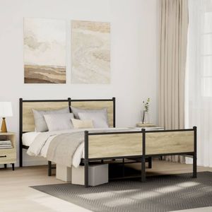 vidaXL Metallbett ohne Matratze Sonoma-Eiche 140x190 cm