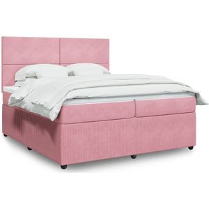 vidaXL Boxspringbett mit Matratze Rosa 200x200 cm Samt