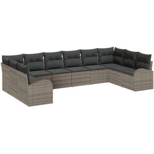vidaXL 10-teiliges Garten Sofa Set mit Kissen grau Poly Rattan