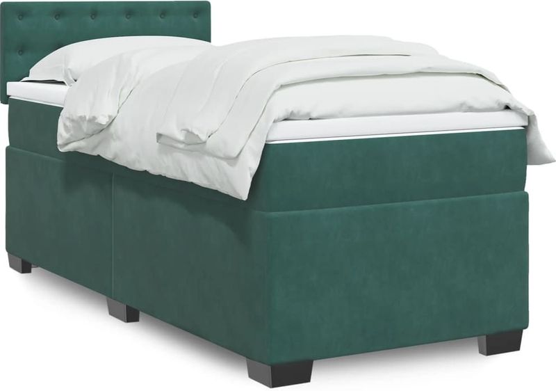 vidaXL Boxspringbett mit Matratze Dunkelgrün 90x190 cm Samt