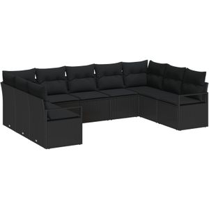 vidaXL 9-teilige Garten Sofa Set mit Kissen Schwarz Poly Rattan,  2-Sitzer Garten Sofa mit Stauraum & Kissen Schwarz Poly Rattan