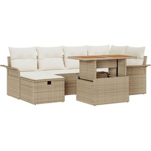 vidaXL 7-teiliges Garten Sofa Set mit Kissen Beige Poly Rattan