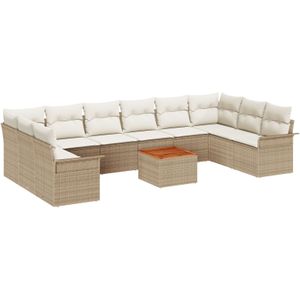vidaXL 11-teiliges Garten Sofa Set mit Kissen Beige Poly Rattan Akazie