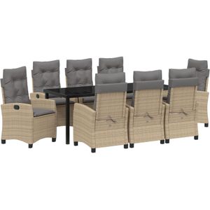 vidaXL 9-teiliges Gartenset mit Kissen in Beige aus Poly-Rattan
