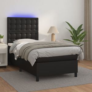 vidaXL Boxspringbett mit Matratze & LED Schwarz 100x200 cm Kunstleder