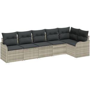 vidaXL 6-teiliges Garten-Sofa-Set mit Kissen Hellgrau Poly Rattan,  2-Sitzer Garten-Sofa mit Kissen Hellgrau Poly Rattan