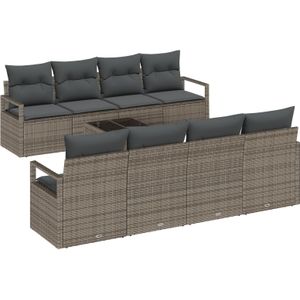 vidaXL 9-teiliges Garten-Sofa-Set mit Kissen Grau Poly Rattan,  2-Sitzer Garten-Sofa mit Kissen Grau Poly Rattan