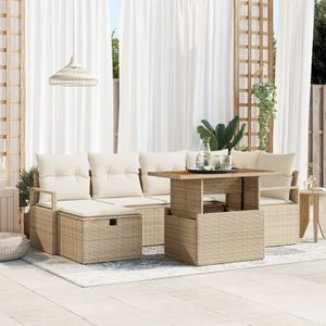 vidaXL 7-teiliges Garten-Sofa-Set mit Kissen in beigem Poly-Rattan,  2-Sitzer Garten-Sofa mit Stauraum & Kissen in beigem Poly-Rattan