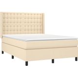 vidaXL Boxspringbett mit Matratze Creme 140x190 cm Stoff