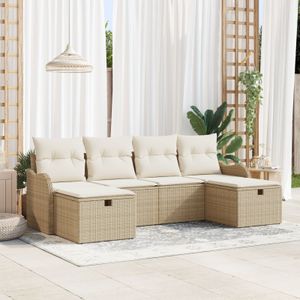 vidaXL 6-teiliges Garten-Sofa Set mit Kissen Beige Poly-Rattan,  2-Sitzer Garten-Sofa mit Kissen Beige Poly-Rattan
