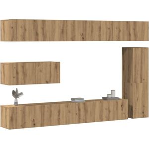 vidaXL 7-tlg. TV-Schrank-Set Wandmontage Artisan-Eiche Holzwerkstoff