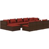 vidaXL 10-tlg. Garten-Lounge-Set mit Kissen Braun Poly Rattan