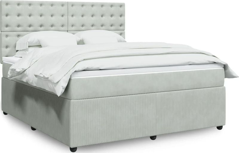vidaXL Boxspringbett mit Matratze Hellgrau 180x200 cm Samt