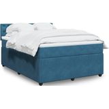 vidaXL Boxspringbett mit Matratze Blau 160x200 cm Samt
