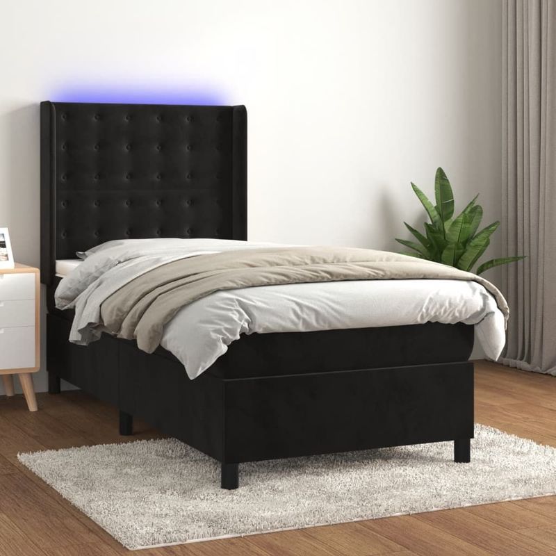 vidaXL Boxspringbett mit Matratze & LED Schwarz 90x200 cm Samt
