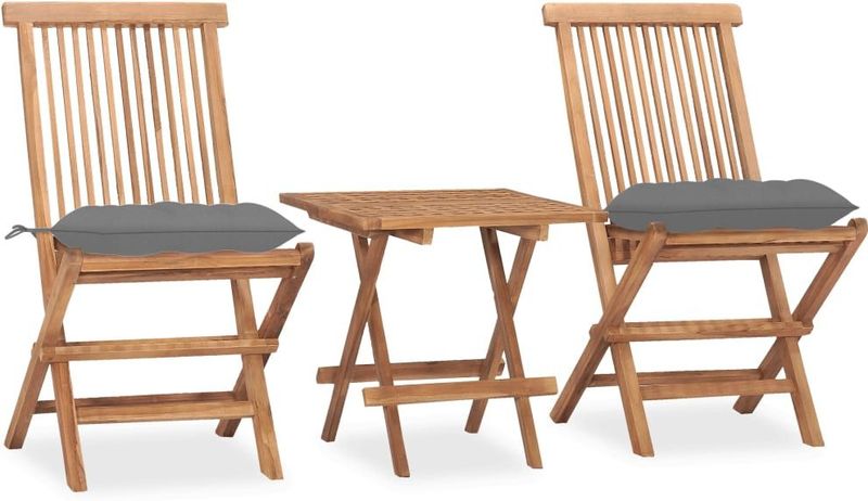 vidaXL 3-tlg. Garten-Essgruppe mit Kissen Klappbar Massivholz Teak