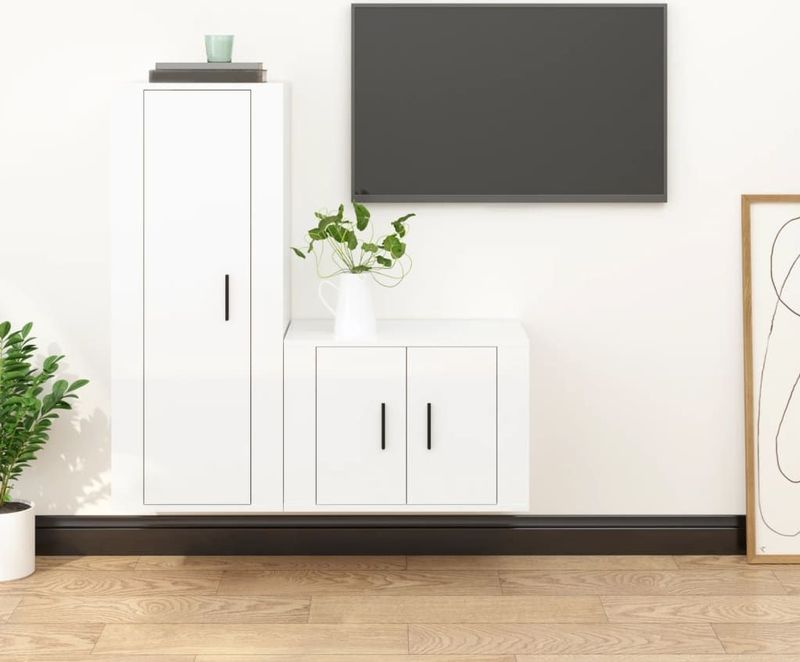 vidaXL 2-tlg. TV-Schrank-Set Hochglanz-Weiß Holzwerkstoff