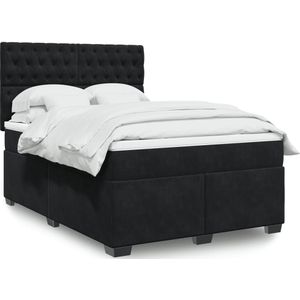 vidaXL Boxspringbett mit Matratze Schwarz 160x200 cm Samt