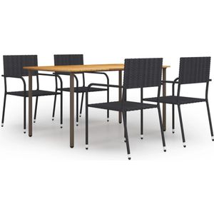 vidaXL 5-tlg. Garten-Essgruppe Poly Rattan Schwarz