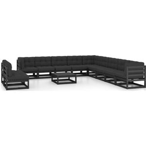 vidaXL 12-tlg. Garten-Lounge-Set mit Kissen Schwarz Massivholz Kiefer