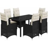 vidaXL 7-tlg. Garten-Bistro-Set mit Kissen Schwarz Poly Rattan