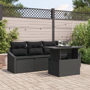 vidaXL 5-teilige Garten Sofa Set mit Kissen Schwarz Poly Rattan