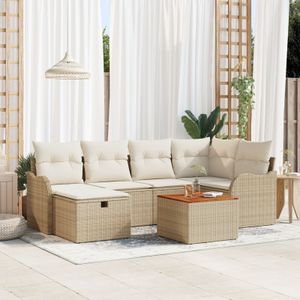 vidaXL 7-teiliges Garten-Sofa-Set mit Kissen in Beige aus Poly-Rattan,  2-Sitzer Garten-Sofa mit Kissen in Beige aus Poly-Rattan