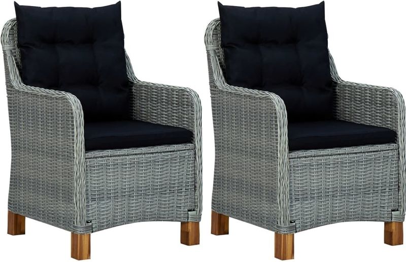 vidaXL Gartenstühle mit Kissen 2 Stk. Poly Rattan Hellgrau