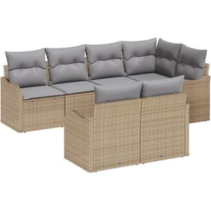 vidaXL 7-teiliges Garten Sofa Set mit Kissen Beige Poly Rattan,  2-Sitzer Garten Sofa mit Stauraum & Kissen Beige Poly Rattan