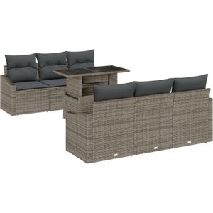 vidaXL 7-teiliges Garten Sofa Set mit Kissen in Grau und Poly Rattan