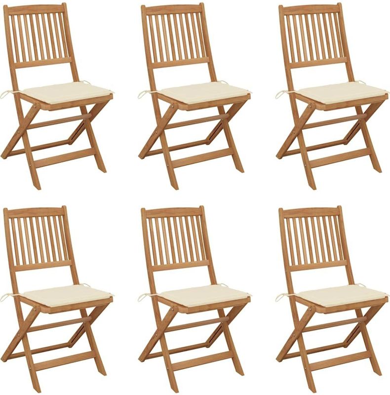 vidaXL Klappbare Gartenstühle 6 Stk. mit Kissen Massivholz Akazie